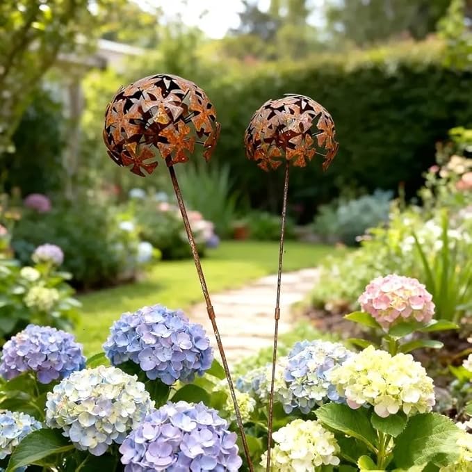 Rusty Metal Wild Flowers Garden Stakes 11.82 x 8.47 inches, Decorative Flowers Yard Stake Metal Art for Outdoor Garden Lawn Decor(Flower-E)