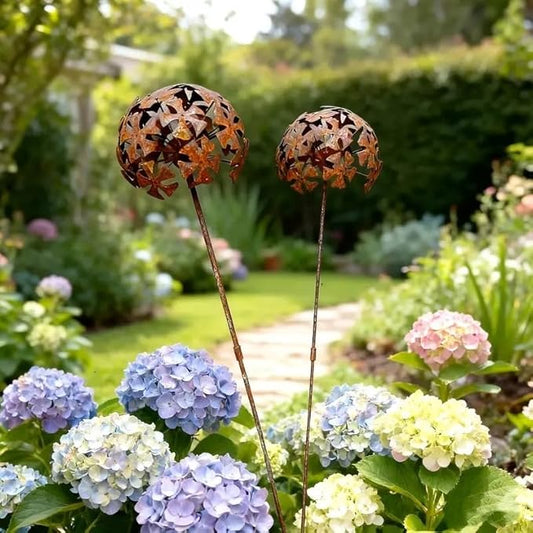 Rusty Metal Wild Flowers Garden Stakes 11.82 x 8.47 inches, Decorative Flowers Yard Stake Metal Art for Outdoor Garden Lawn Decor(Flower-E)