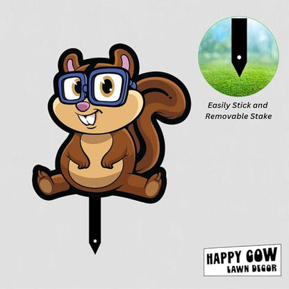Garden Outdoor Small Metal Art 7"x 6" Weather Resistant Lawn Ornaments Sturdy Stakes Yard Sign Decoration for Patio (Chipmunk with Glasses)