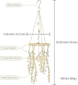Crystal Hanging Suncatcher with Natural Stone, 16.9 Inch Decorative Wind Chime, Gold Chain & Branch Design (Aurora)