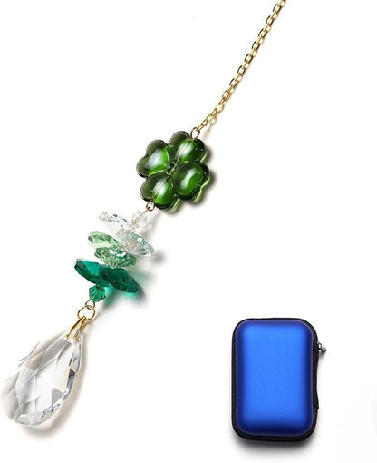 Matuna Four-Leaf Clover Crystal Suncatcher with Heart Prism Ball - Rainbow Maker Window Hanging Ornament for Car, Home, Garden (Blue)