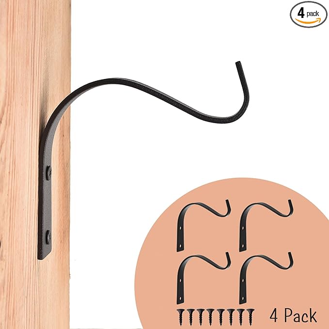 4 Inch Iron Wall Hooks for Plant Hanger Bracket Indoor Outdoor, Wall Mount Rustic Decor for Light, Lanterns Fence, Bird Feeders, Wind Chimes