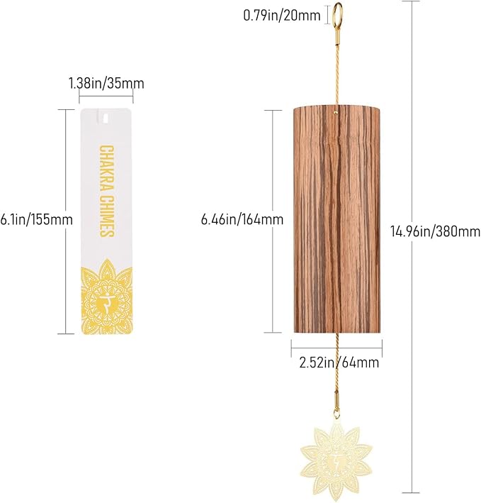 Chakra Chimes Natural Bamboo Wind Chimes Meditation Chord Windchime Wind Bell for Home Decoration Zen Mindfulness Solar Plexus Chakra