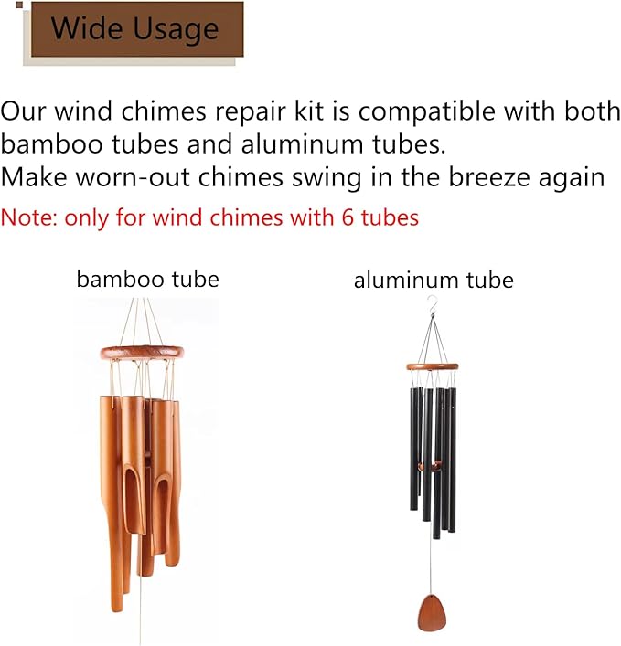 Wind Chime Parts Replacement, 20 PCS Wood Wind Chime Repair Kit Including Round Top, Clapper, Wind Catcher, 16.4FT Nylon Cord, Brass Pin, Ideal for DIY Wind Chimes Making and Restring