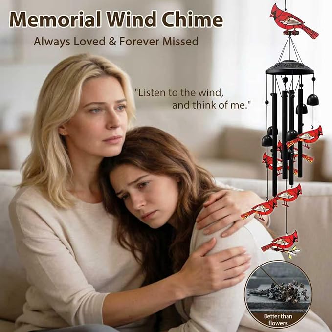Memorial Wind Chimes for Loss of Loved One,Sympathy Gifts for Loss of Mother/Dad/Husband - Cardinal Wind Chimes for Outside with Light-Catching,in Memory of Loved One Gifts,Sympathy Wind Chimes 35"