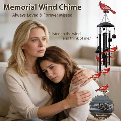 Memorial Wind Chimes for Loss of Loved One,Sympathy Gifts for Loss of Mother/Dad/Husband - Cardinal Wind Chimes for Outside with Light-Catching,in Memory of Loved One Gifts,Sympathy Wind Chimes 35"