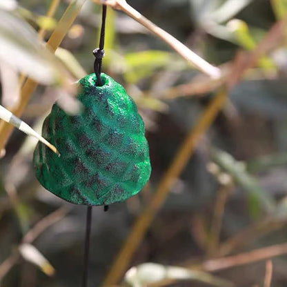 Japanese Lucky Pine Cones Small Wind Chimes Outdoor, Iwachu Cast Iron Temple Wind Bell Memorial and Sympathy Wind Chimes for Outside or Indoor Good Luck for Garden, Patio, Balcony(Green Pine Cones)