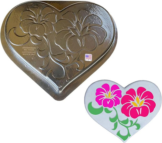 AUTUMN Heart with Flowers Stepping Stone Mold, Concrete Cement Mold, Stepping Stones for Garden Walkway, DIY Walkway Stepping Stones, Heart Statue for Garden, Heart Garden Decor Mold