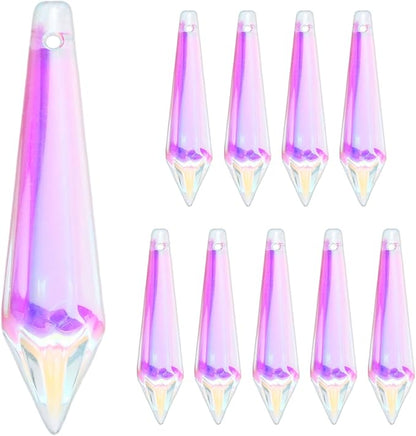 M METERXITY 10-Pack Crystal Icicle Prisms, 53mm/2.09 Inch Chandelier Pendant Maker Hanging Crystals Chandelier Prisms for Home/Windows/Garden/DIY Decoration[Silver]