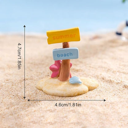 1Pcs Resin Road Sign Bonsai Figurines Micro Landscape Crafts Signboard Miniatures Fairy Garden Moss Terrarium Decor (Beach)
