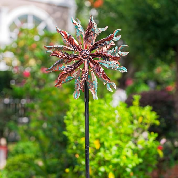 DREAMSOUL 360° Wind Spinners Outdoor, Metal Double Wind Spinner with Stable Stake Windmill for Yard Garden Decor (63 * 14 Inches)