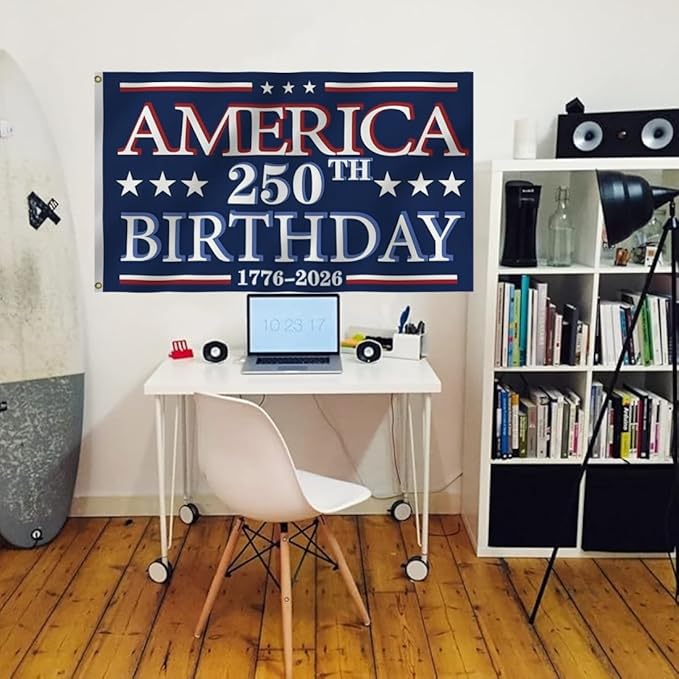 250 Years Of Freedom Blue Flags 4X6Ft, 250th Birthday Flag, Men Women Banner,Vibrant Colors, Double Stitched with 2 Brass Grommets, Bar Garden Street Decoration, GYM, Office Decor,Indoor Outdoor Use,Gifts. (Blue, 4x6ft)