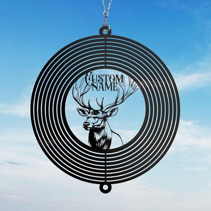 Personalized Elk Metal Wind Spinner, Custom Hanging Sculpture for Outdoor Display, Kinetic Wildlife Art, Rustic Cabin Decor (Elk Garden Wind Spinner)