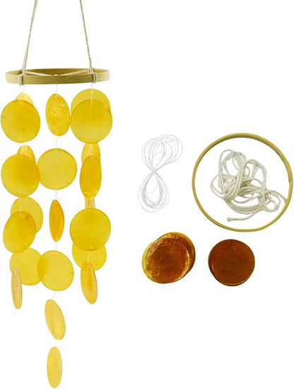 Wind Chimes Making Supplies Kits for Adults Arts and Crafts-DIY Wind Chime Parts with Round Capiz Shells Twine String Bamboo Hoops Fishing Line,Gifts for Women Mom Friends(Orange)
