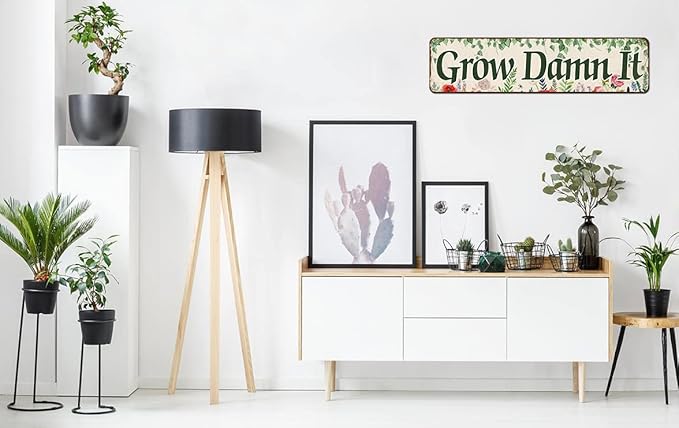 Grow Damn It! Garden Sign Mom Plaque, Gardening Signs Vintage Decor Dads Decorative Plaques, Funny Decoration Herbs Fruit Flowers Vegetables Produce Gift 4" x 16"