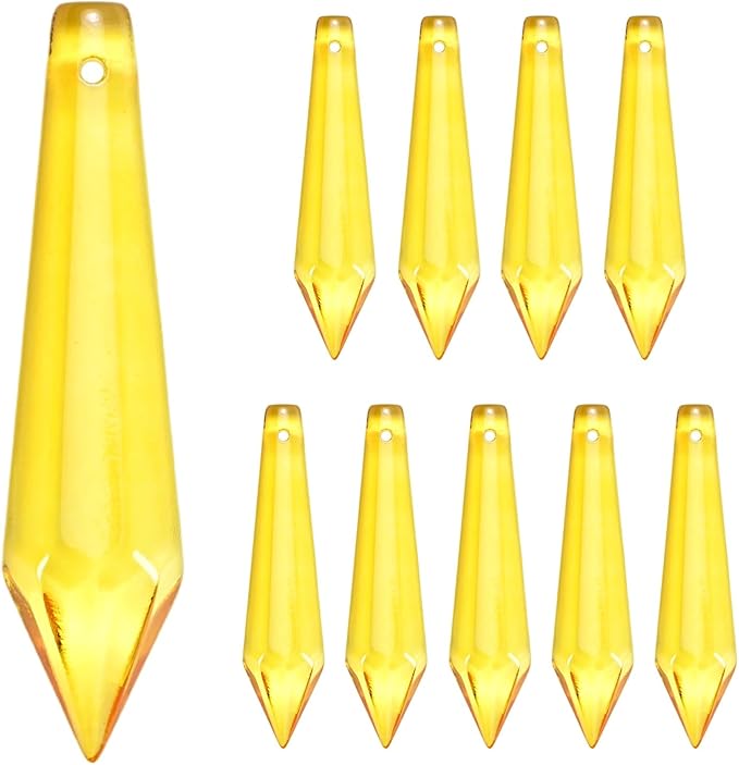 M METERXITY 10-Pack Crystal Icicle Prisms, 53mm/2.09 Inch Chandelier Pendant Maker Hanging Crystals Chandelier Prisms for Home/Windows/Garden/DIY Decoration[Golden Yellow]