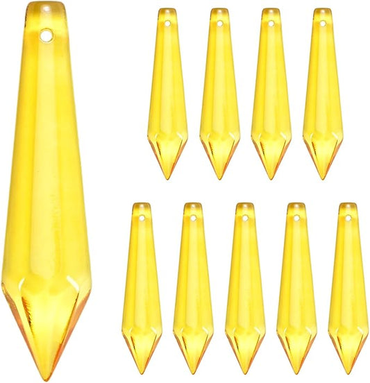 M METERXITY 10-Pack Crystal Icicle Prisms, 53mm/2.09 Inch Chandelier Pendant Maker Hanging Crystals Chandelier Prisms for Home/Windows/Garden/DIY Decoration[Golden Yellow]