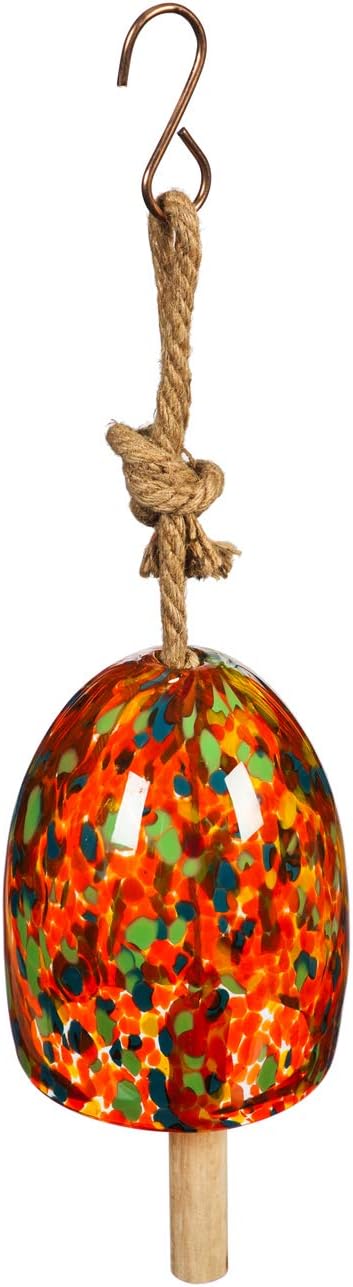 Evergreen Garden Colorful Art Glass Wind Chime | Orange Amber| Solid Wood Striker | Natural Deep Tone | 8 Inches Tall | Beautiful Gift for Patio, Garden, Outdoor Home Decor