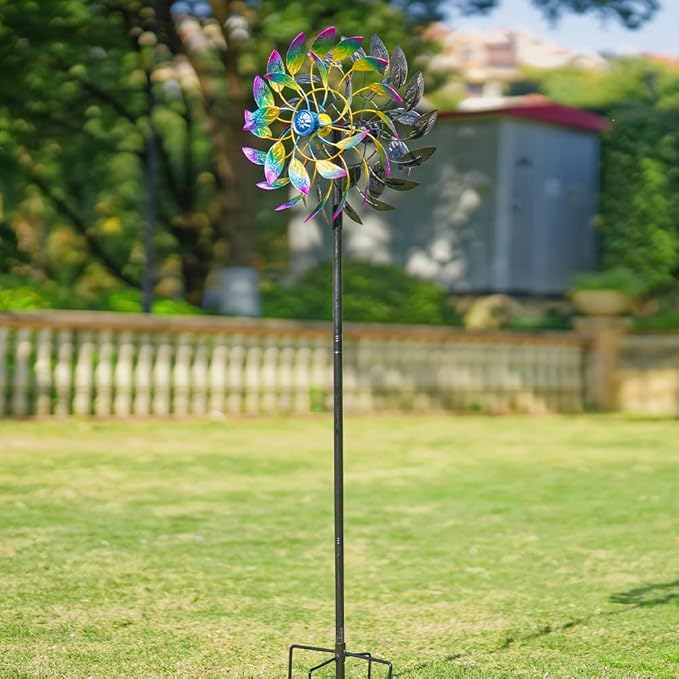 DREAMSOUL 360° Wind Spinners Outdoor, 13" Dia Wind Spinner with Metal Stake, Kinetic Two Way Spinner for Yard Garden Outdoor Decor