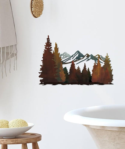 Putuo Decor Mountain Metal Wall Decor, Rustic Mountain Landscape Wall Art, Modern Farmhouse Pine Forest Scene Nature Hanging for Living Room Bedroom Office