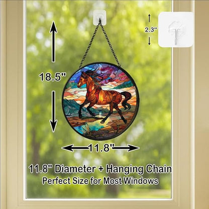 Stained Glass Window Hanging Running Horse 11.8in Sun Catchers Panel for Indoor Decorative Display for Mom Wife Lovers Festive