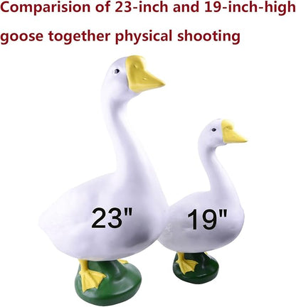 19" Resin Cement Porch Goose Statue with magenetic Wig for Free New Home Gift for Outdoor Decorative Figurine for Garden, Patio, or Entryway Accent (21" Statue with Wig)