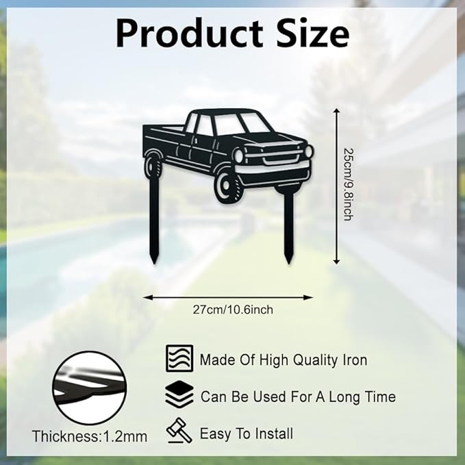 WADORN Pickup Truck Decorative Silhouette Garden Stakes, Metal Truck Car Stakes Statues Ornaments Lovers Gifts Yard Art Black Silhouette Yard Outside Decor for Backyard Patio, 9.8x10.6 Inch