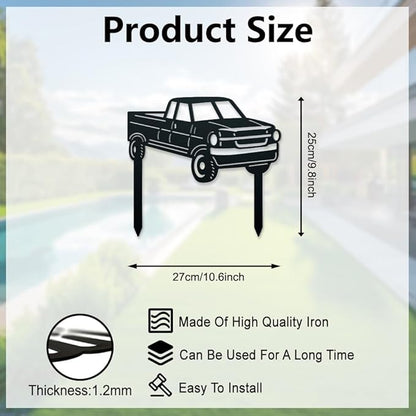 WADORN Pickup Truck Decorative Silhouette Garden Stakes, Metal Truck Car Stakes Statues Ornaments Lovers Gifts Yard Art Black Silhouette Yard Outside Decor for Backyard Patio, 9.8x10.6 Inch