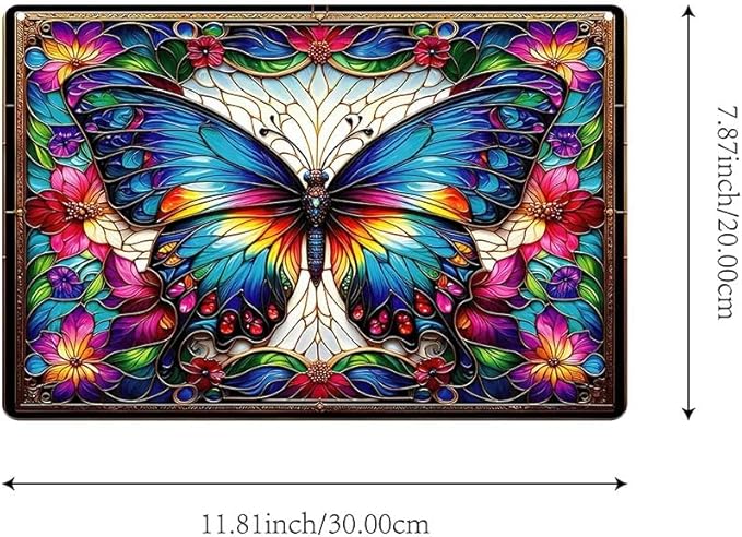 Stained Glass Style Rectangular Window Hanging Decor - Acrylic Colorful Butterfly & Flower - Suncatchers for Bedroom, Garden, Ideal for Home Decoration for Butterfly Lovers