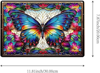 Stained Glass Style Rectangular Window Hanging Decor - Acrylic Colorful Butterfly & Flower - Suncatchers for Bedroom, Garden, Ideal for Home Decoration for Butterfly Lovers