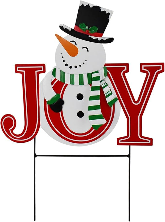 Morning View Christmas Snowman Joy Yard Stakes Sign Metal Joy Garden Stake Decorations Outdoor Lawn Ornaments Xmas Yard Stake Holiday Winter Wall Decor for Patio Pathway Outside Red 25.2 Inches Tall