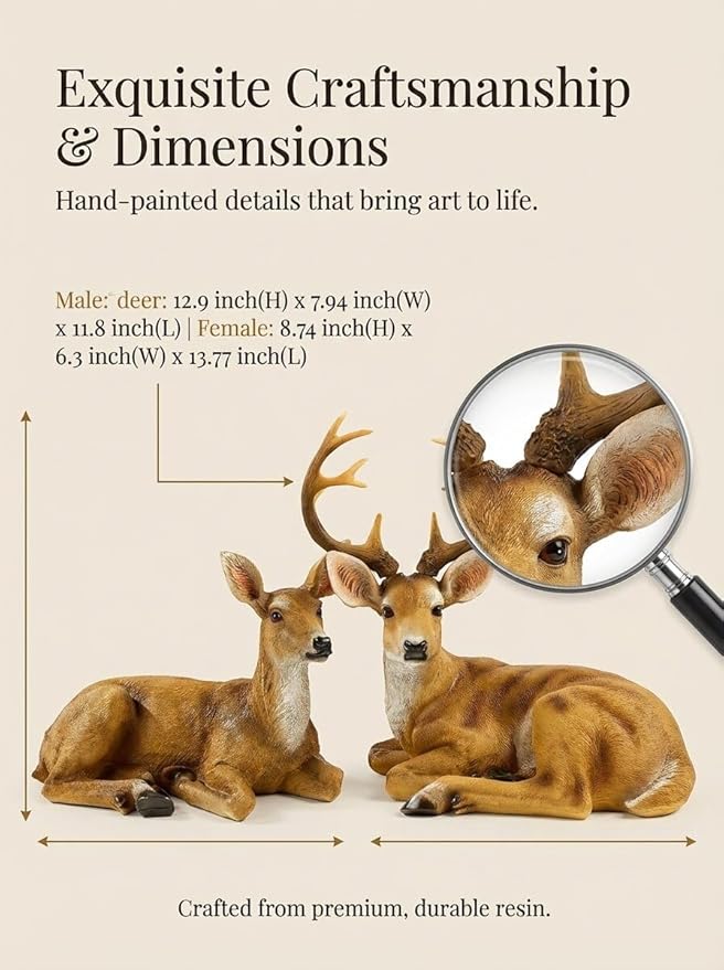 XTAPAN Doe & Buck Statue Figurines Deer Animal Sculpture Gift Home Decor,Office or Outdoor Garden Statue Woodland Decoration