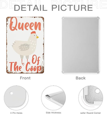 Patio Wall Decor Queens OF THE COOP Light Version Metal Signs Dining Room Wall Decor For Home,Bathroom,Yard,Kitchen,Office,Cafe,Hotel Funny Quotes & Inspirational Life Sayings 8X12inch
