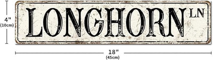 Madcolitote Personalized Longhorn Street Sign Vintage Longhorn Wood Signs Farmhouse Wall Art Rustic Wall Decorations for Living Room Home Decor for Home Bars Clubs Cafes Man Cave Party 4x18in