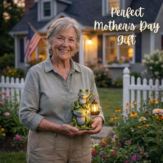 Lyeasw Solar Frog Garden Statues with Lights, Waterproof Outdoor Frog Decor for Patio Porch Yard, Mother’s Day Gardening Gift for Mom, Women & Frog Lovers