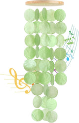 Wind Chimes for Outside - Handcrafted Green Capiz Shells Windchime Coastal Style Decor for Indoor/Outdoors, Garden Decor, Great for Women, Wind Chimes Lovers and More