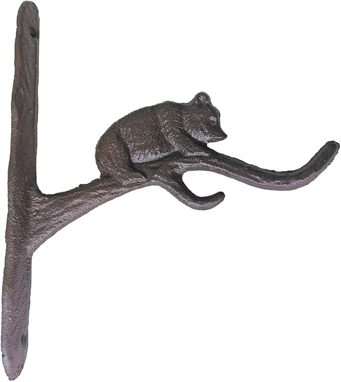 Wrought Iron Plant Hanger Bracket with Bear Design, Decorative Hook for Indoor/Outdoor Use – Ideal for Hanging Baskets, Bird Feeders, Lanterns, and Wind Chimes