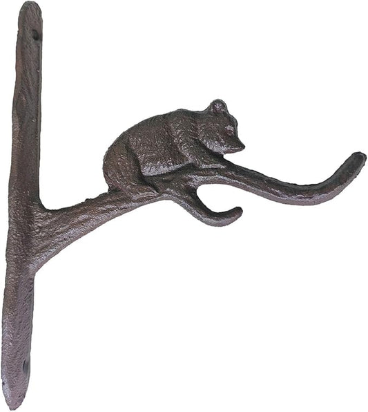 Wrought Iron Plant Hanger Bracket with Bear Design, Decorative Hook for Indoor/Outdoor Use – Ideal for Hanging Baskets, Bird Feeders, Lanterns, and Wind Chimes