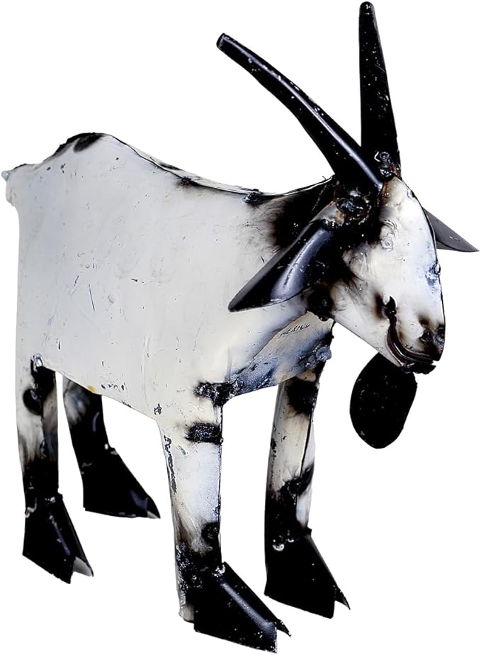 BLACK FOREST DECOR Small Rustic Goat Sculpture – Recycled Metal Garden Decor, 16" W x 14" D x 17" H