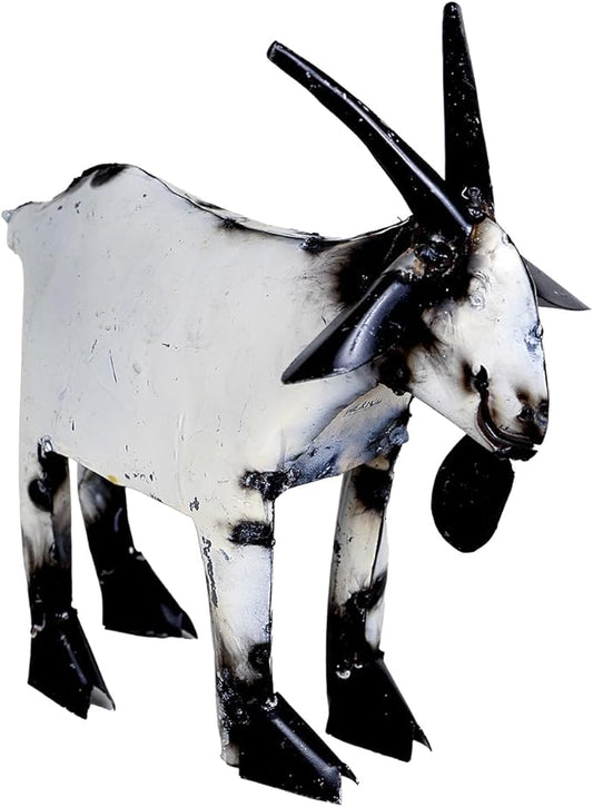 BLACK FOREST DECOR Small Rustic Goat Sculpture – Recycled Metal Garden Decor, 16" W x 14" D x 17" H