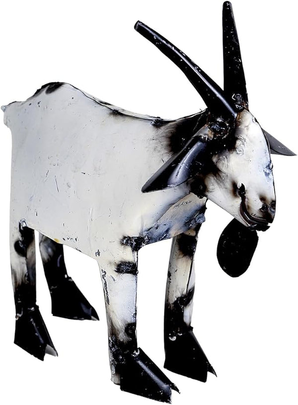 BLACK FOREST DECOR Small Rustic Goat Sculpture – Recycled Metal Garden Decor, 16" W x 14" D x 17" H