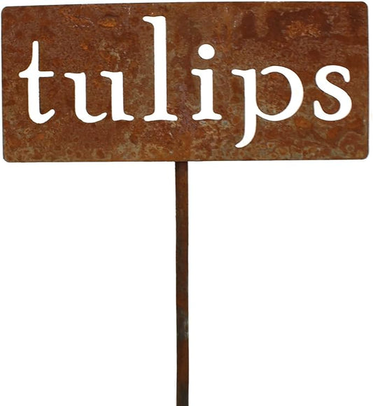 Classic Metal Garden Markers 19 Inches Tall (tulips, Naturally Rusted)