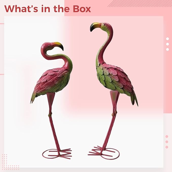 2 Pcs Garden Statues Metal Flamingos, 23.6 in, for Outdoor Decor, Iron Flamingo Ornament for Wedding, Lawn, Patio, Gifts