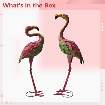 2 Pcs Garden Statues Metal Flamingos, 23.6 in, for Outdoor Decor, Iron Flamingo Ornament for Wedding, Lawn, Patio, Gifts