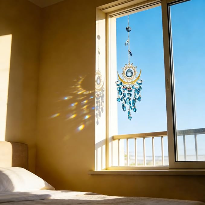Crystal Suncatcher, Suncatchers for Windows Hanging, Sun Catchers Indoor Window, Unique Crystal Wind Chimes for Indoor & Outdoor Decoration, Gift for Sutffers Home Decor (Blue)