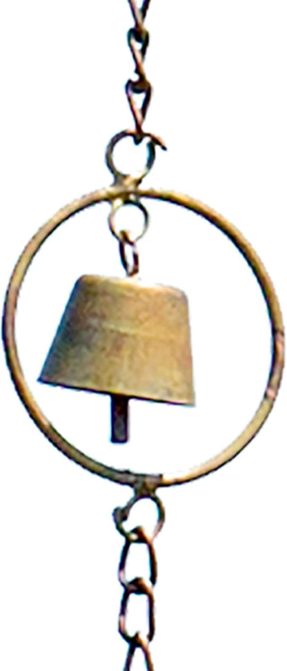 Ancient Graffiti Hummingbirds& Bells Rain Chain, Flamed Copper Colored