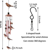 Maydahui Bird Retro Metal Wind Chime (34 Inch H) Memorial Wind Bell Animal Windchime with S Shaped Hook for Indoor and Outdoor Decor Festival Garden Party