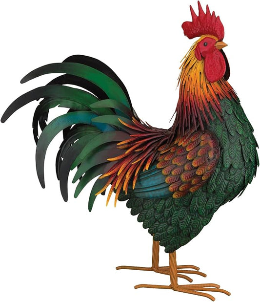 Regal Art & Gift Handcrafted Metal Rooster Statue, Weather-Resistant Farmhouse Yard Art, Garden Sculpture, Detailed Feather Design, Decorative Bird for Home & Garden, Rhode Island Red, 24.5" Height