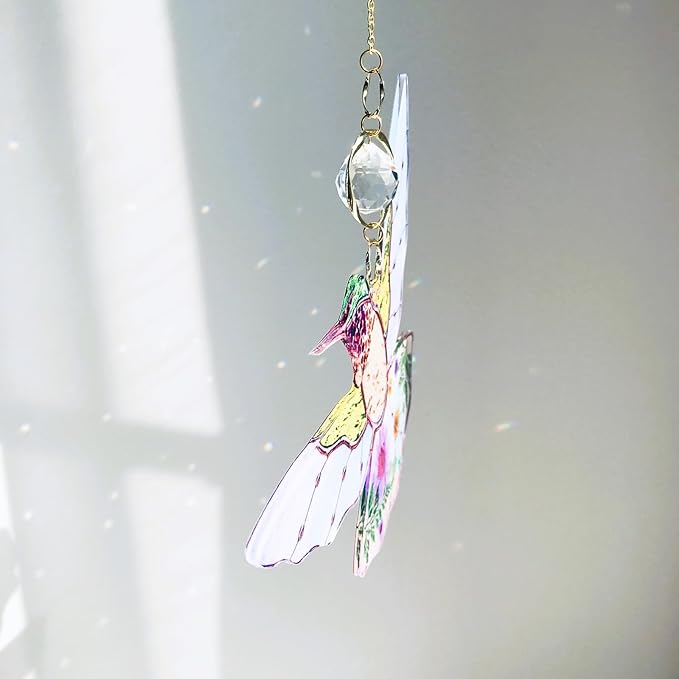 Green Acrylic Hummingbird Flowers Garden Suncatcher Window Hanging Crystal Prism Rainbow Maker Sun Catcher Ornaments Appreciation Thank You Gifts for Mom Grandma Sister Home Decor