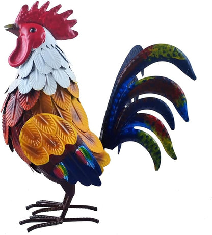 Rooster Statue Small Colorful Metal Mallard Chicken Sculpture Garden Decoration Metal Yard Art for Patio Lawn Backyard Outdoor Decoration